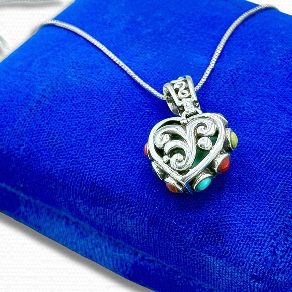 SOLD - Sterling Silver Turquoise Heart Pendant Necklace Reversible Boho Jewelry - Picture 1 of 7